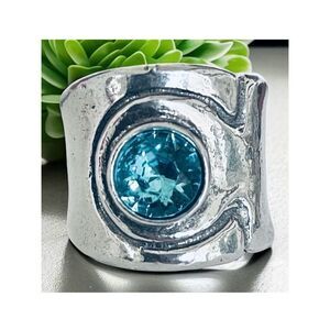 NWT Gorgeous Sz 8 Made in Israel .925 Sterling Silver Thick Blue Big Topaz Ring
